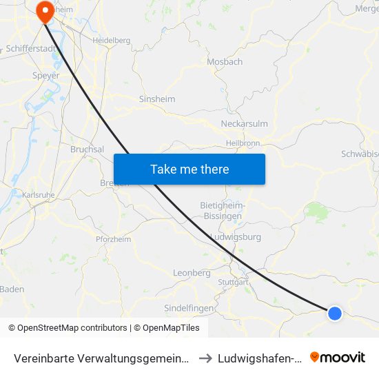 Vereinbarte Verwaltungsgemeinschaft Der Stadt Uhingen to Ludwigshafen-Mundenheim map