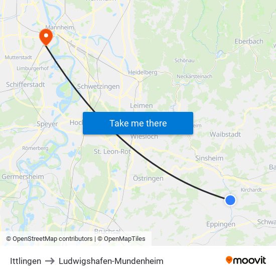 Ittlingen to Ludwigshafen-Mundenheim map