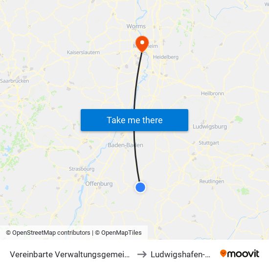 Vereinbarte Verwaltungsgemeinschaft Freudenstadt to Ludwigshafen-Mundenheim map