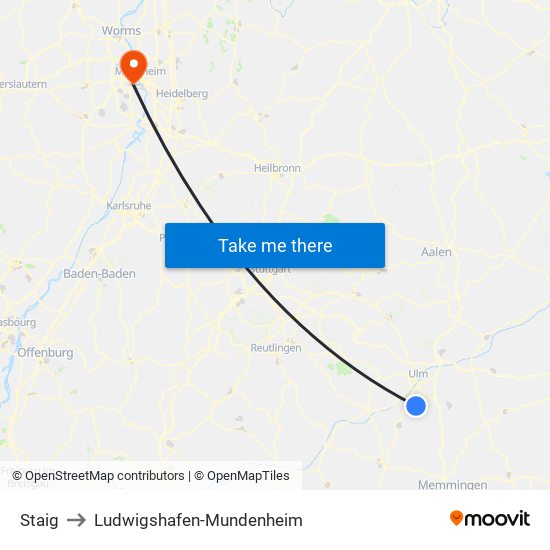 Staig to Ludwigshafen-Mundenheim map
