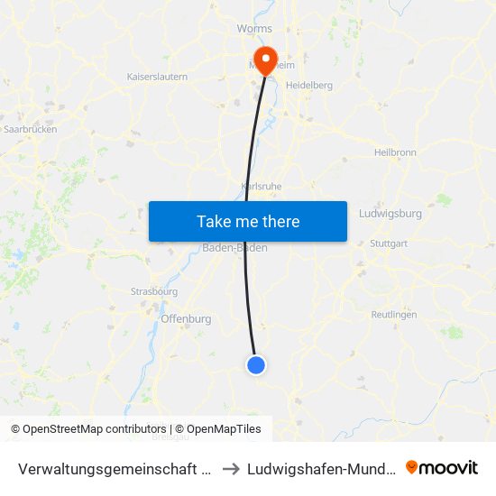 Verwaltungsgemeinschaft Schiltach to Ludwigshafen-Mundenheim map