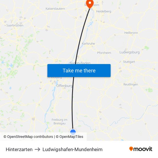 Hinterzarten to Ludwigshafen-Mundenheim map