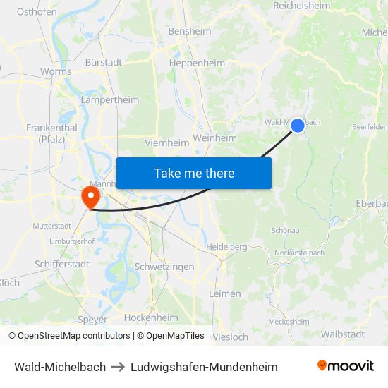 Wald-Michelbach to Ludwigshafen-Mundenheim map