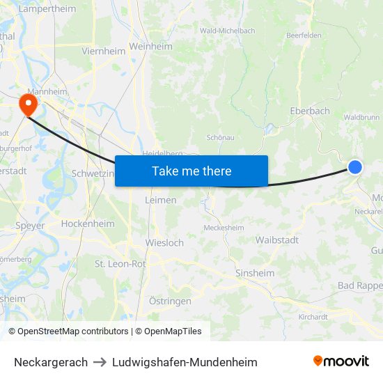 Neckargerach to Ludwigshafen-Mundenheim map