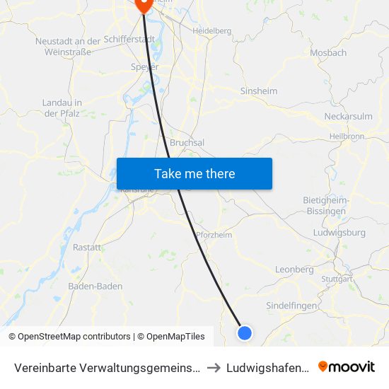 Vereinbarte Verwaltungsgemeinschaft Der Stadt Herrenberg to Ludwigshafen-Mundenheim map