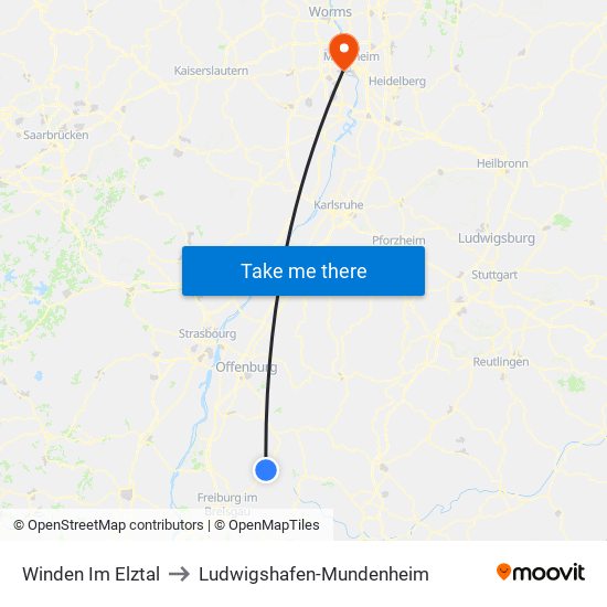 Winden Im Elztal to Ludwigshafen-Mundenheim map