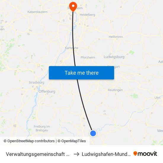 Verwaltungsgemeinschaft Tuttlingen to Ludwigshafen-Mundenheim map