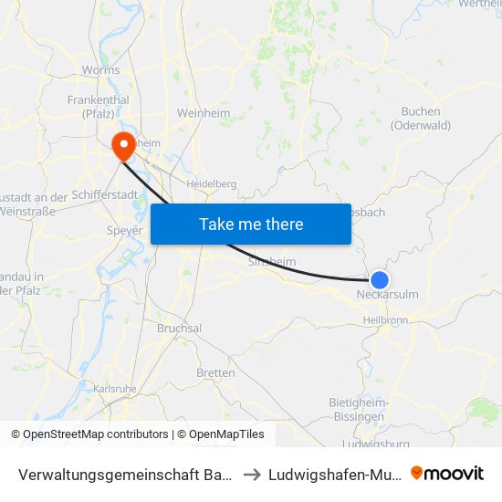 Verwaltungsgemeinschaft Bad Friedrichshall to Ludwigshafen-Mundenheim map