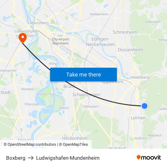 Boxberg to Ludwigshafen-Mundenheim map