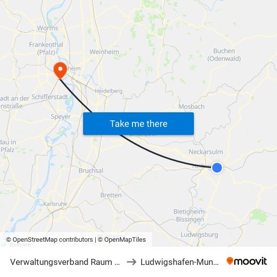 Verwaltungsverband Raum Weinsberg to Ludwigshafen-Mundenheim map