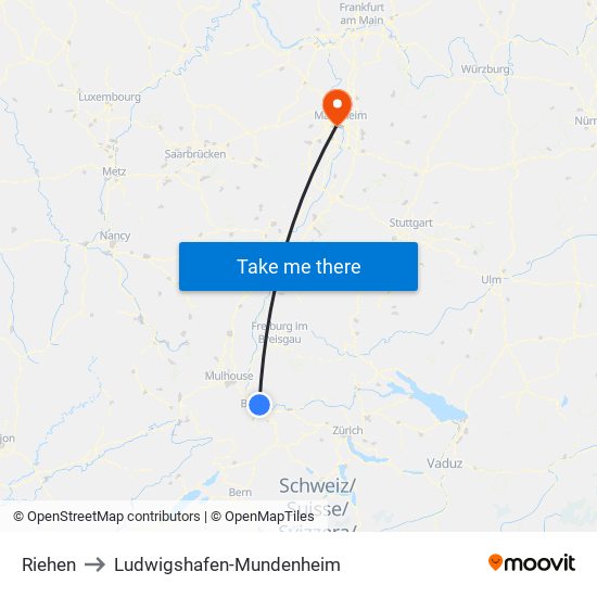 Riehen to Ludwigshafen-Mundenheim map