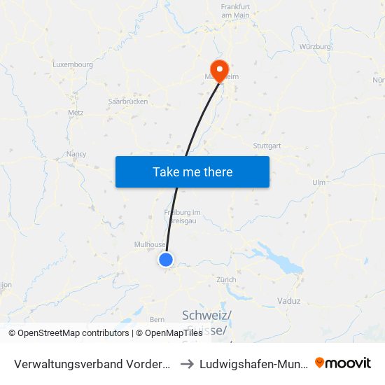 Verwaltungsverband Vorderes Kandertal to Ludwigshafen-Mundenheim map