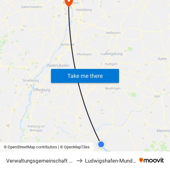 Verwaltungsgemeinschaft Stockach to Ludwigshafen-Mundenheim map