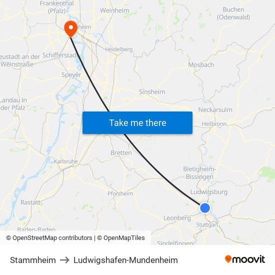 Stammheim to Ludwigshafen-Mundenheim map