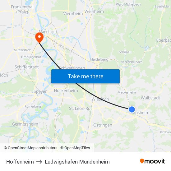 Hoffenheim to Ludwigshafen-Mundenheim map