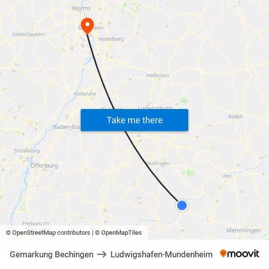 Gemarkung Bechingen to Ludwigshafen-Mundenheim map