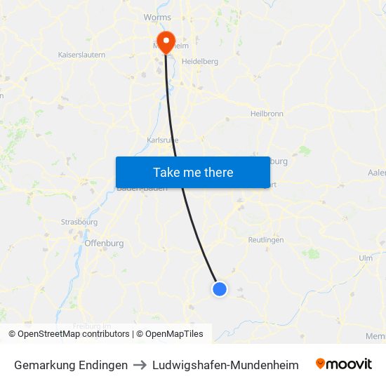 Gemarkung Endingen to Ludwigshafen-Mundenheim map