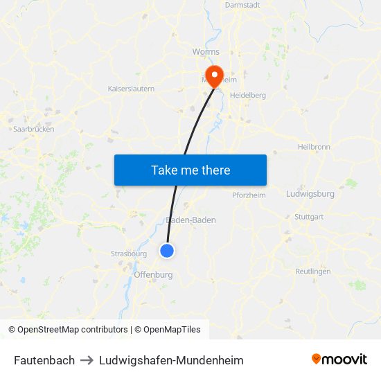 Fautenbach to Ludwigshafen-Mundenheim map