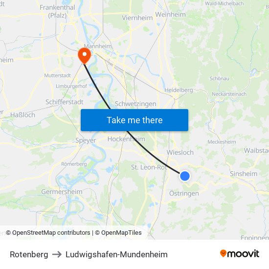 Rotenberg to Ludwigshafen-Mundenheim map