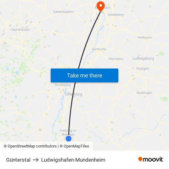 Günterstal to Ludwigshafen-Mundenheim map