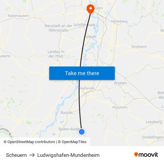 Scheuern to Ludwigshafen-Mundenheim map