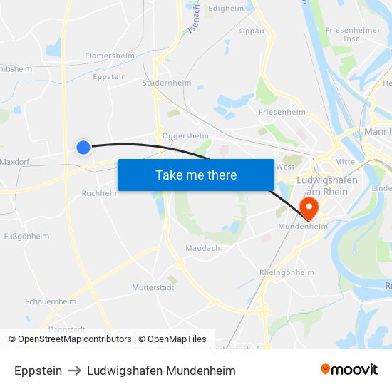 Eppstein to Ludwigshafen-Mundenheim map