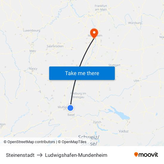 Steinenstadt to Ludwigshafen-Mundenheim map