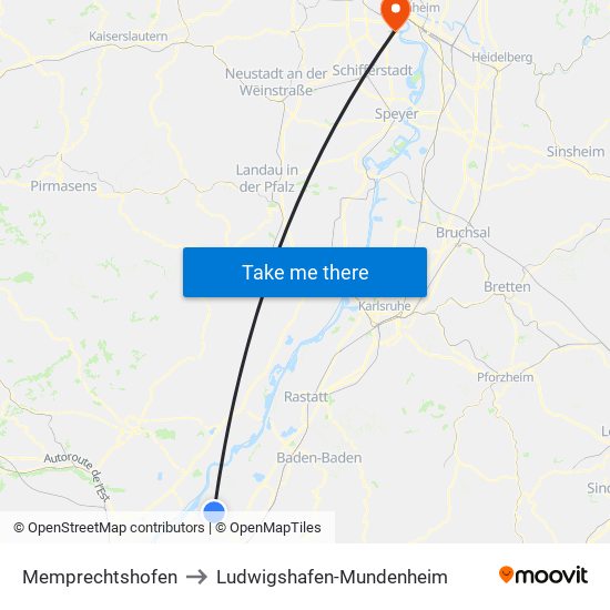 Memprechtshofen to Ludwigshafen-Mundenheim map
