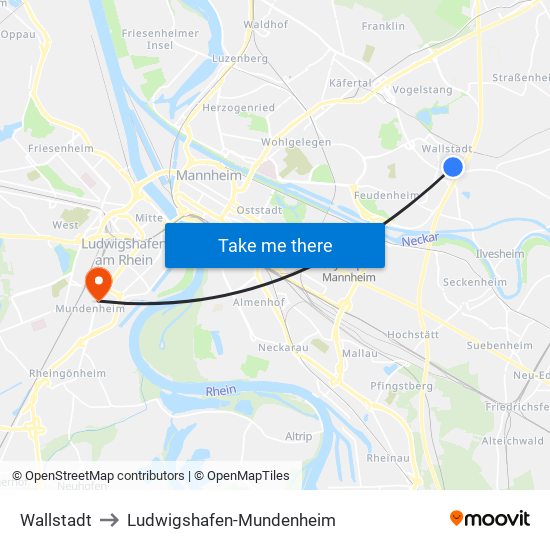 Wallstadt to Ludwigshafen-Mundenheim map