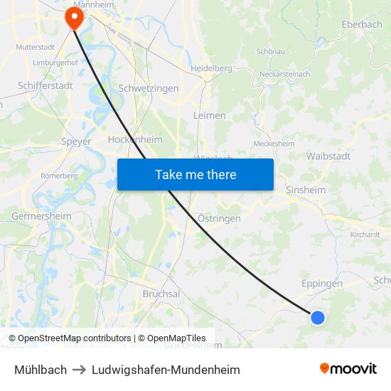 Mühlbach to Ludwigshafen-Mundenheim map