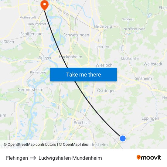 Flehingen to Ludwigshafen-Mundenheim map