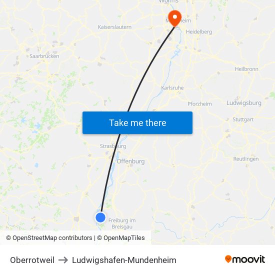 Oberrotweil to Ludwigshafen-Mundenheim map