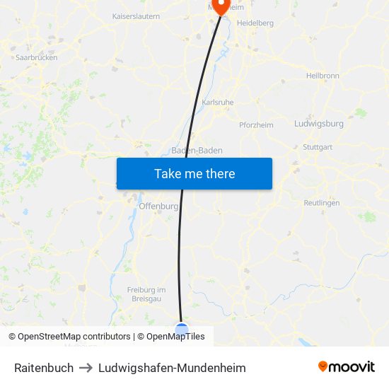 Raitenbuch to Ludwigshafen-Mundenheim map