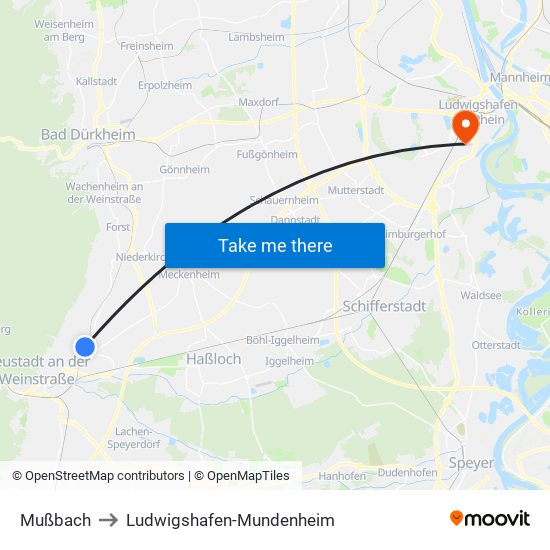 Mußbach to Ludwigshafen-Mundenheim map