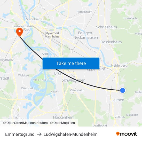 Emmertsgrund to Ludwigshafen-Mundenheim map