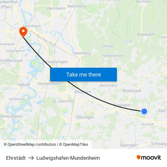 Ehrstädt to Ludwigshafen-Mundenheim map