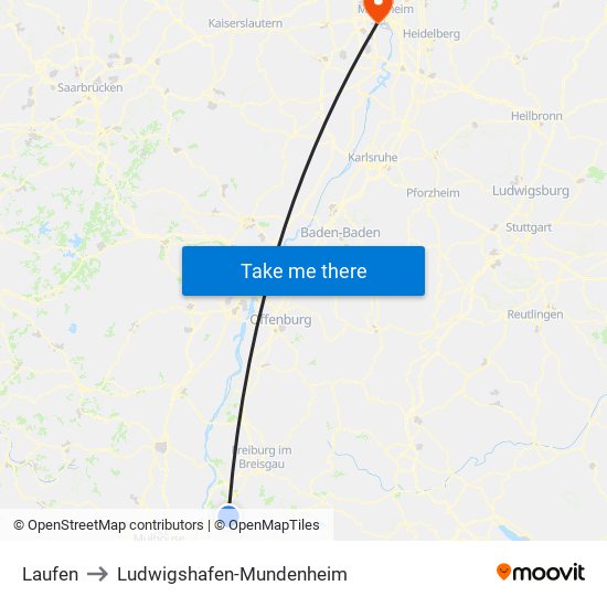 Laufen to Ludwigshafen-Mundenheim map