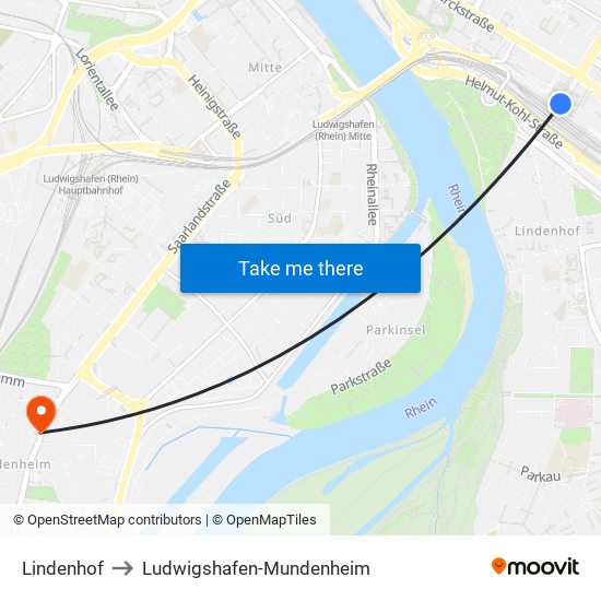 Lindenhof to Ludwigshafen-Mundenheim map