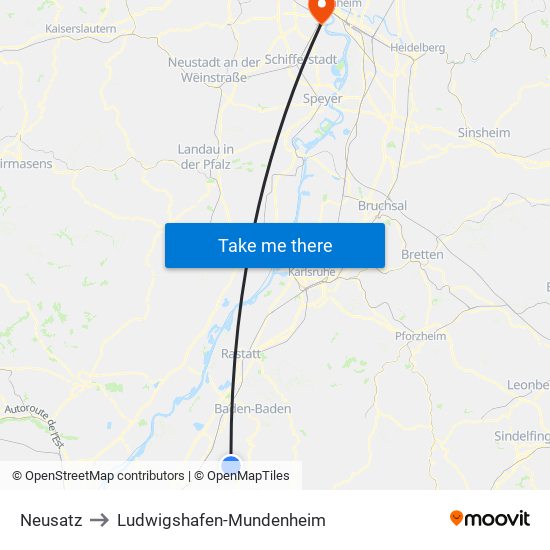 Neusatz to Ludwigshafen-Mundenheim map