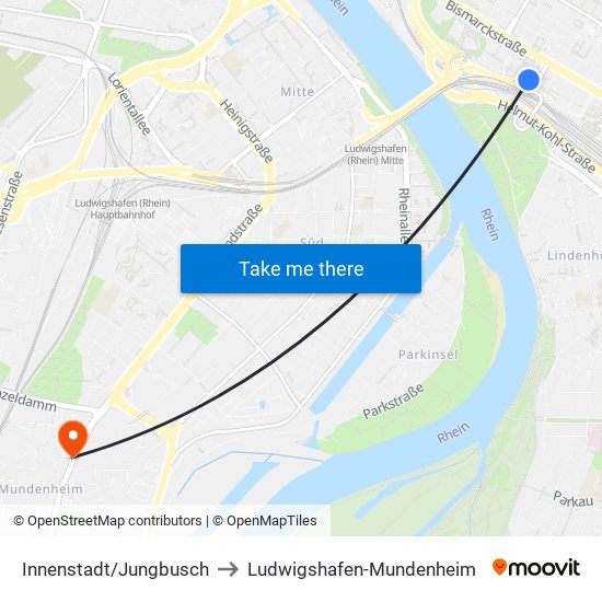 Innenstadt/Jungbusch to Ludwigshafen-Mundenheim map