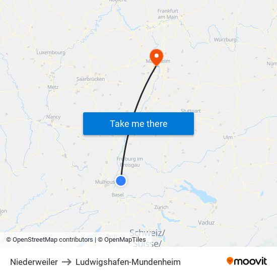 Niederweiler to Ludwigshafen-Mundenheim map