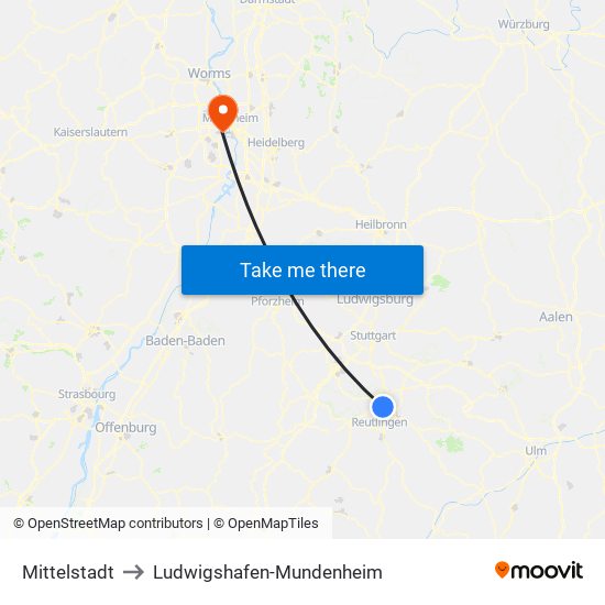 Mittelstadt to Ludwigshafen-Mundenheim map