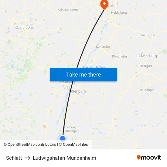 Schlatt to Ludwigshafen-Mundenheim map