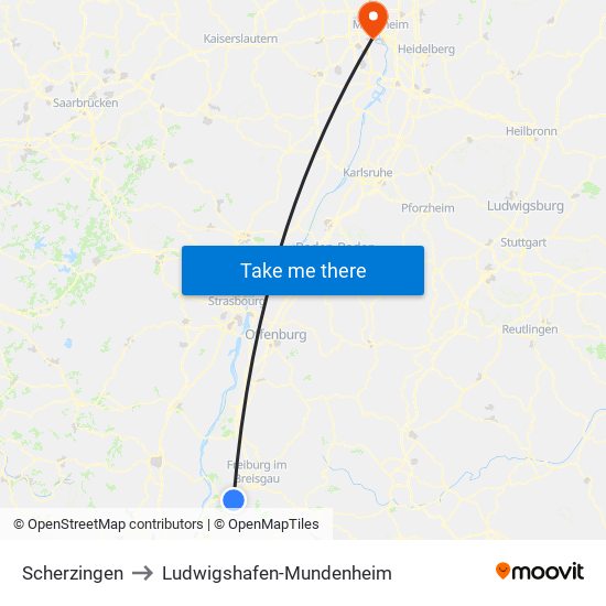 Scherzingen to Ludwigshafen-Mundenheim map