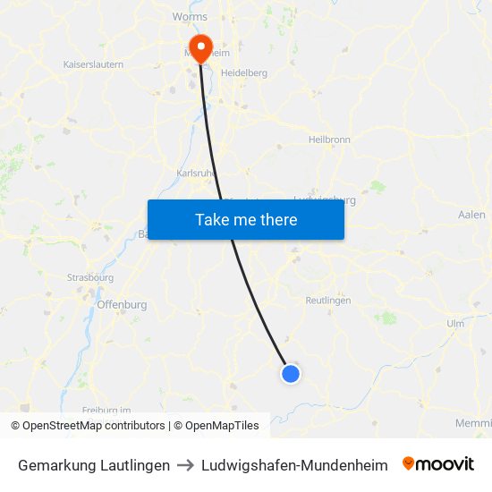 Gemarkung Lautlingen to Ludwigshafen-Mundenheim map