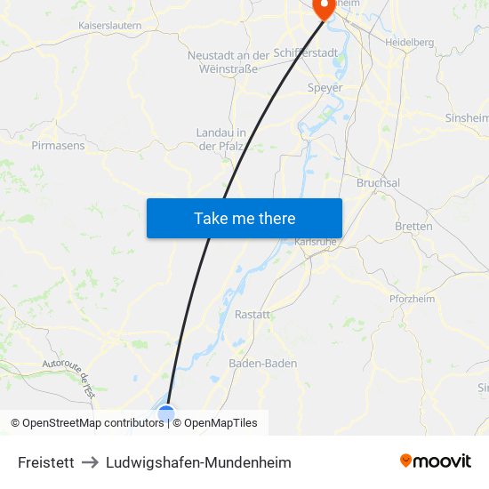 Freistett to Ludwigshafen-Mundenheim map