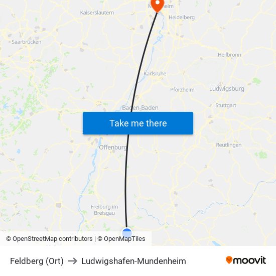 Feldberg (Ort) to Ludwigshafen-Mundenheim map