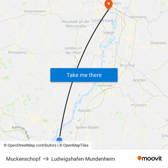 Muckenschopf to Ludwigshafen-Mundenheim map