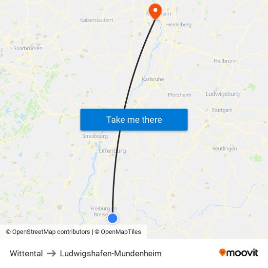 Wittental to Ludwigshafen-Mundenheim map