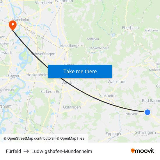 Fürfeld to Ludwigshafen-Mundenheim map